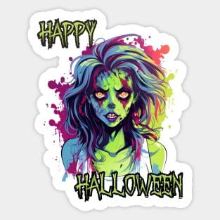 Spooky Zombie Girl Happy Halloween Sticker